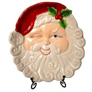NEW ARLINGTON Design Winking Santa Claus Serving Plate Christmas Embossed 3D